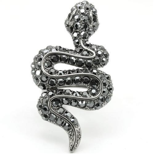 0W282 - Ruthenium Brass Ring with Top Grade Crystal  in Jet-2
