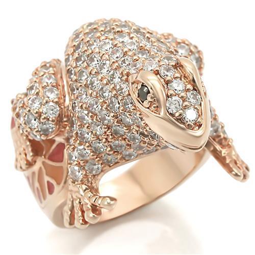 0W283 - Rose Gold Brass Ring with AAA Grade CZ  in Jet-0
