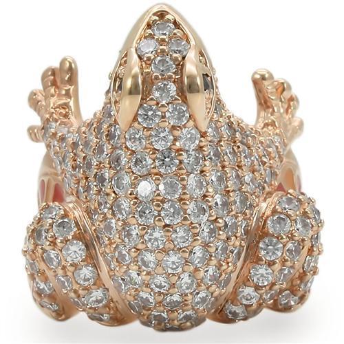 0W283 - Rose Gold Brass Ring with AAA Grade CZ  in Jet-2