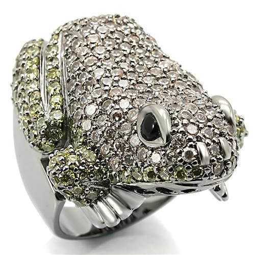 0W284 - Ruthenium Brass Ring with AAA Grade CZ  in Multi Color-0