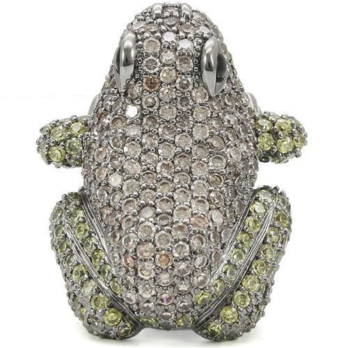 0W284 - Ruthenium Brass Ring with AAA Grade CZ  in Multi Color-2