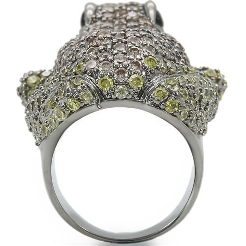 0W284 - Ruthenium Brass Ring with AAA Grade CZ  in Multi Color-4