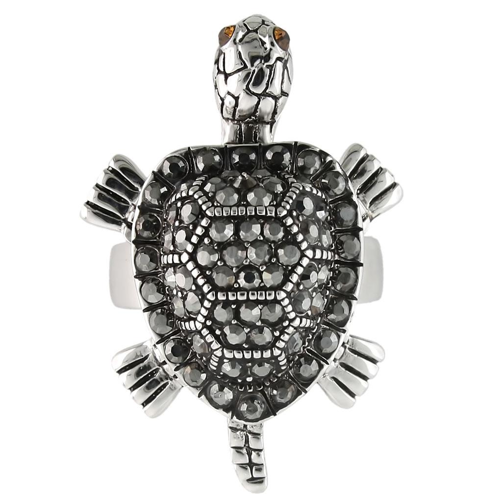 0W285 - Rhodium Brass Ring with Top Grade Crystal  in Multi Color-2