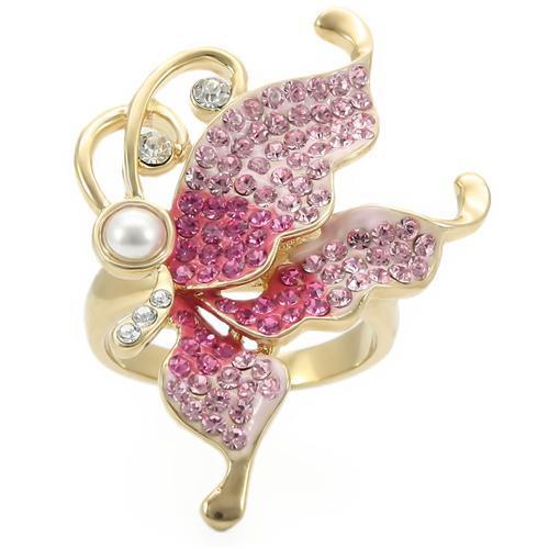 0W289 - Gold Brass Ring with Top Grade Crystal  in Multi Color-2