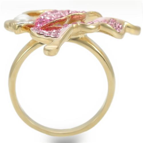 0W289 - Gold Brass Ring with Top Grade Crystal  in Multi Color-3