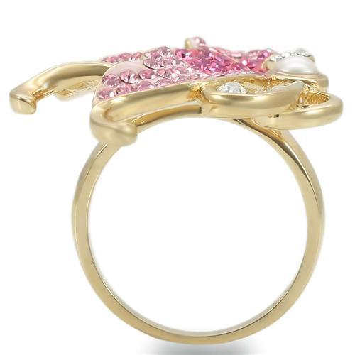 0W289 - Gold Brass Ring with Top Grade Crystal  in Multi Color-4