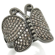 0W290 - Ruthenium Brass Ring with AAA Grade CZ  in Champagne-0