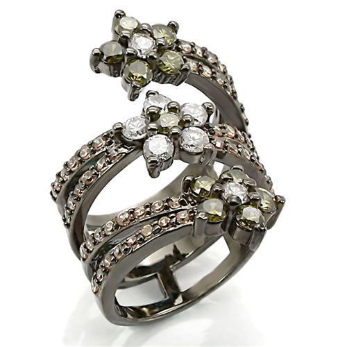 0W293 - Ruthenium Brass Ring with AAA Grade CZ  in Multi Color-0