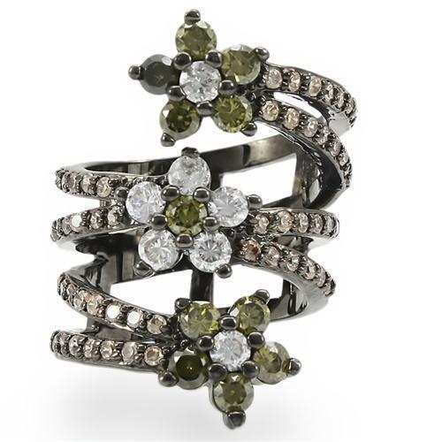 0W293 - Ruthenium Brass Ring with AAA Grade CZ  in Multi Color-2