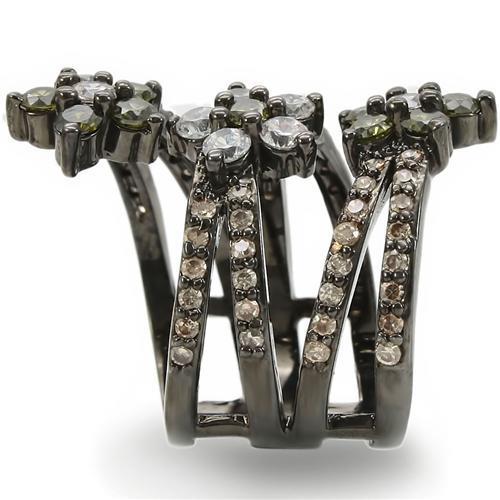 0W293 - Ruthenium Brass Ring with AAA Grade CZ  in Multi Color-4