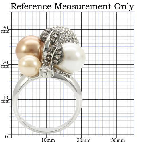 0W296 - Rhodium + Ruthenium Brass Ring with Synthetic Pearl in Multi Color-1