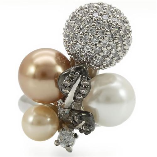 0W296 - Rhodium + Ruthenium Brass Ring with Synthetic Pearl in Multi Color-2