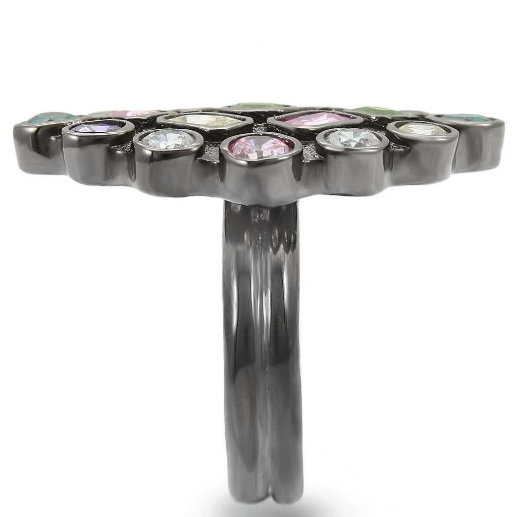 0W297 - Ruthenium Brass Ring with AAA Grade CZ  in Multi Color-4