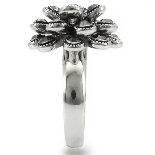 0W301 - Rhodium Brass Ring with Top Grade Crystal  in Jet-4