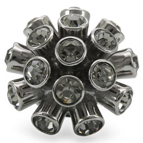 0W306 - Ruthenium Brass Ring with Top Grade Crystal  in Jet-2