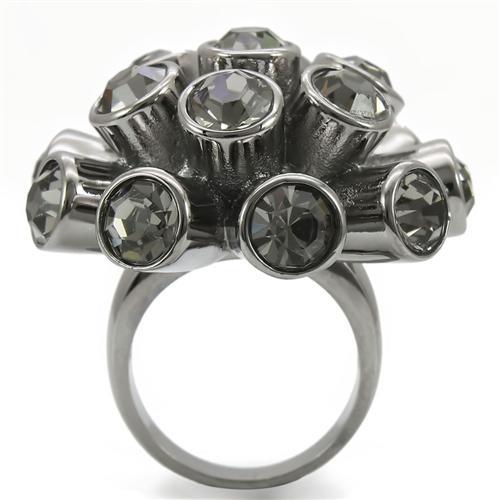 0W306 - Ruthenium Brass Ring with Top Grade Crystal  in Jet-3