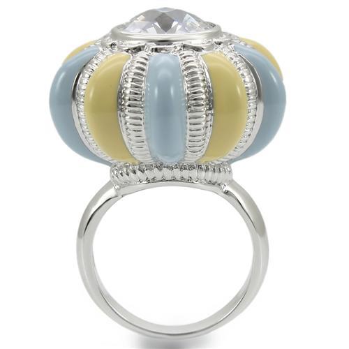 0W308 - Rhodium Brass Ring with AAA Grade CZ  in Clear-3