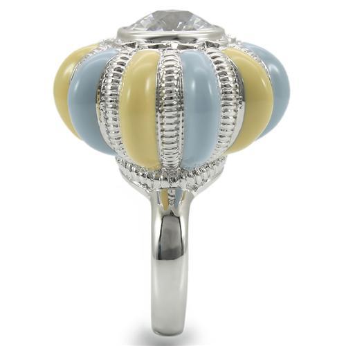 0W308 - Rhodium Brass Ring with AAA Grade CZ  in Clear-4