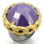 0W311 - Gold+Ruthenium Brass Ring with Milky CZ  in Tanzanite-0