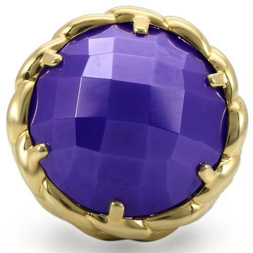 0W311 - Gold+Ruthenium Brass Ring with Milky CZ  in Tanzanite-2