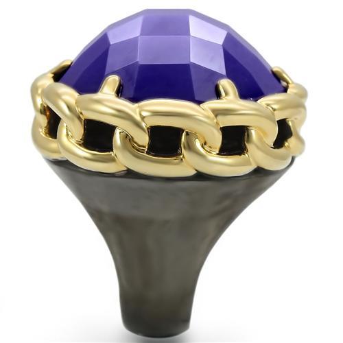 0W311 - Gold+Ruthenium Brass Ring with Milky CZ  in Tanzanite-4