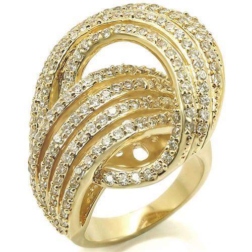 0W316 - Gold Brass Ring with AAA Grade CZ  in Clear-0