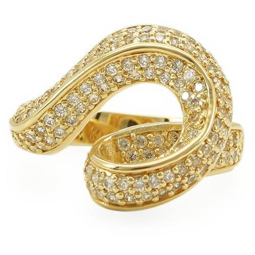 0W317 - Gold Brass Ring with AAA Grade CZ  in Clear-2