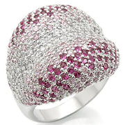 0W322 - Rhodium Brass Ring with AAA Grade CZ  in Multi Color-0