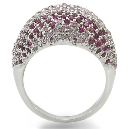 0W322 - Rhodium Brass Ring with AAA Grade CZ  in Multi Color-3