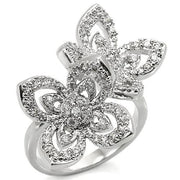 0W336 - Rhodium Brass Ring with AAA Grade CZ  in Clear-0