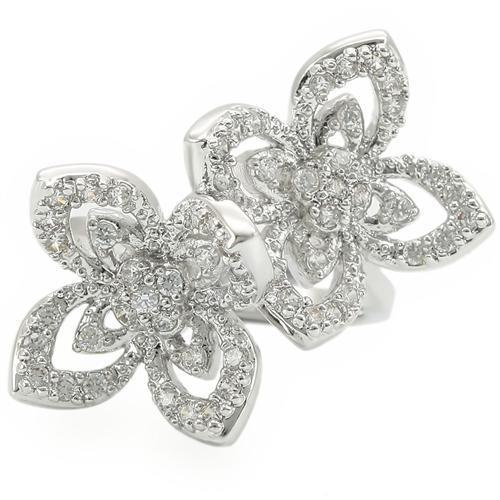 0W336 - Rhodium Brass Ring with AAA Grade CZ  in Clear-2