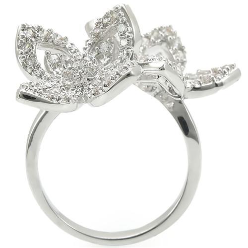 0W336 - Rhodium Brass Ring with AAA Grade CZ  in Clear-3