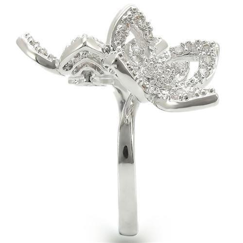 0W336 - Rhodium Brass Ring with AAA Grade CZ  in Clear-4