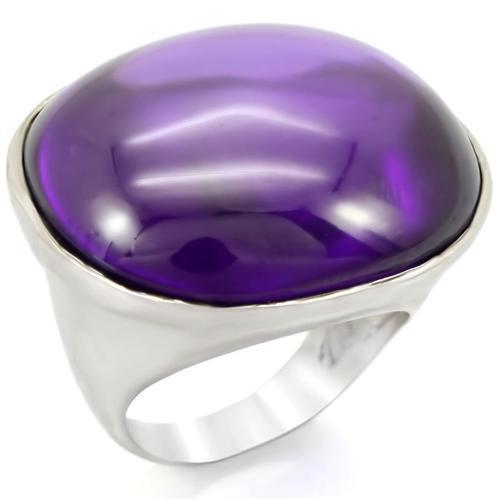0W345 - Rhodium Brass Ring with Genuine Stone  in Amethyst-0