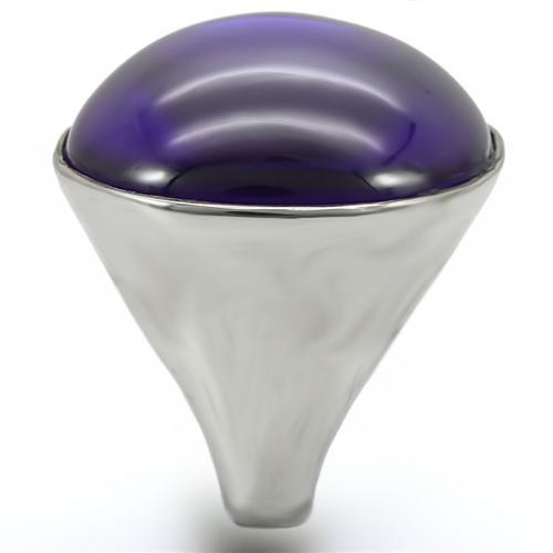 0W345 - Rhodium Brass Ring with Genuine Stone  in Amethyst-4