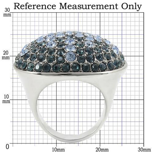 0W347 - Rhodium + Ruthenium Brass Ring with Top Grade Crystal  in Light Sapphire-1