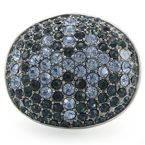 0W347 - Rhodium + Ruthenium Brass Ring with Top Grade Crystal  in Light Sapphire-2