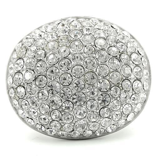 0W348 - Rhodium+Brushed Brass Ring with Top Grade Crystal  in Clear-2