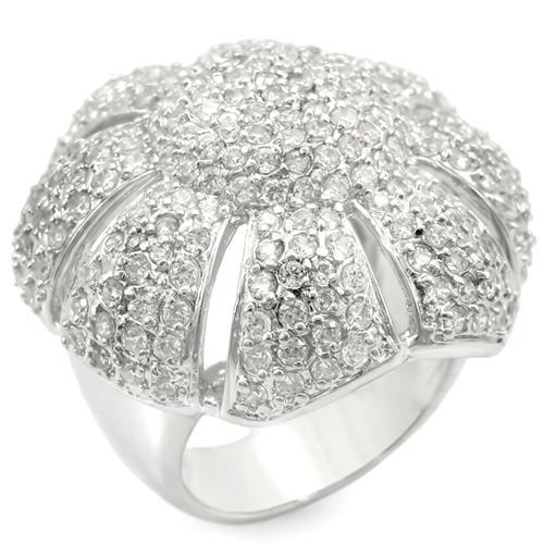 0W349 - Rhodium Brass Ring with AAA Grade CZ  in Clear-0