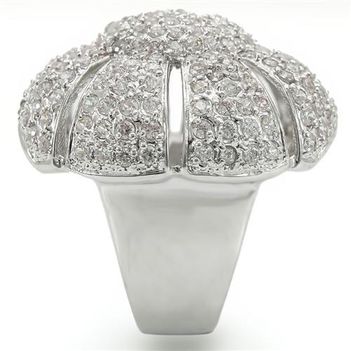0W349 - Rhodium Brass Ring with AAA Grade CZ  in Clear-4