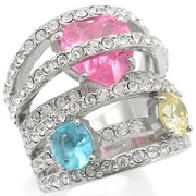 0W350 - Rhodium Brass Ring with AAA Grade CZ  in Rose-0