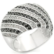 0W351 - Rhodium + Ruthenium Brass Ring with AAA Grade CZ  in Jet-0