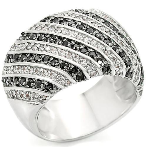 0W351 - Rhodium + Ruthenium Brass Ring with AAA Grade CZ  in Jet-0