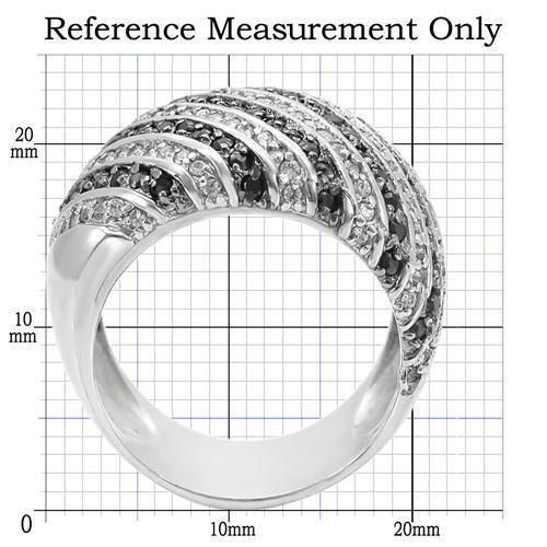 0W351 - Rhodium + Ruthenium Brass Ring with AAA Grade CZ  in Jet-1