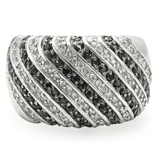 0W351 - Rhodium + Ruthenium Brass Ring with AAA Grade CZ  in Jet-2