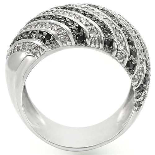 0W351 - Rhodium + Ruthenium Brass Ring with AAA Grade CZ  in Jet-3