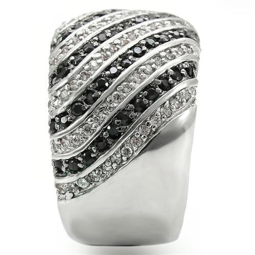 0W351 - Rhodium + Ruthenium Brass Ring with AAA Grade CZ  in Jet-4