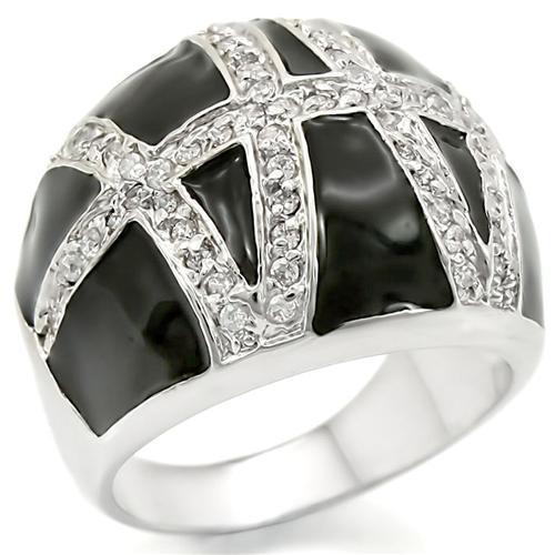 0W355 - Rhodium Brass Ring with AAA Grade CZ  in Clear-0