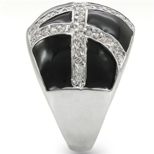 0W355 - Rhodium Brass Ring with AAA Grade CZ  in Clear-4