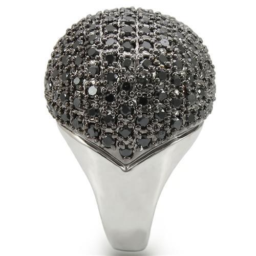 0W362 - Rhodium + Ruthenium Brass Ring with AAA Grade CZ  in Jet-4